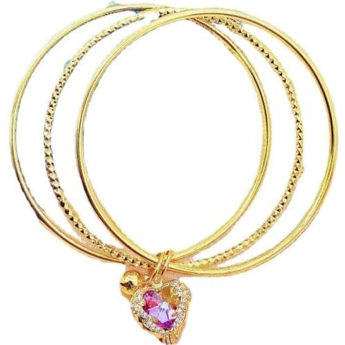 2021 New Fashion Women Bangles Metal Bracelet Female Heart-shaped Bell Ring Exquisite Jewelry Luxurious Gift Copper Accessories