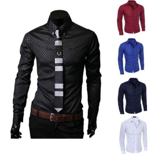 New Fashion Mens Luxury Casual Stylish Slim Fit Long Sleeve Casual Business Party Wedding Dress Shirts