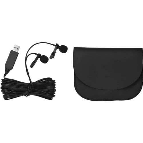 New USB Double-Head Lapel Microphone Clamp-on 6M Omnidirectional Computer Microphone for Windows Mac Video Audio Recording