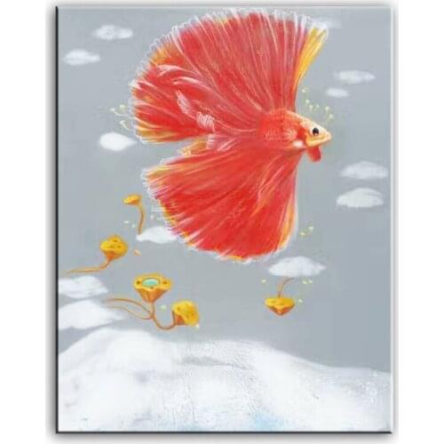 Original oil painting Dancing goldfish painter original paintings decoration painting Custom-made oil painting 16110709