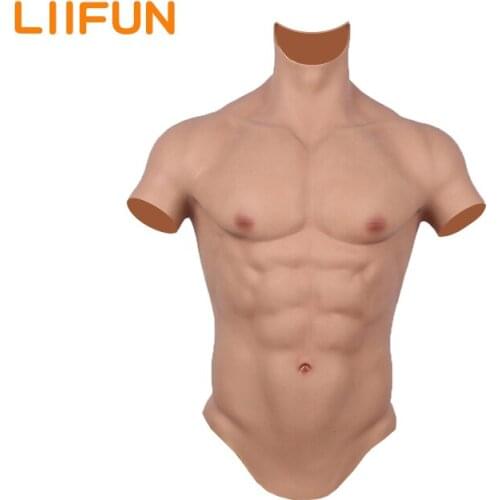 Liifun Silicone Realistic False Fake Muscle Artificial Belly Men Chest Simulation Muscles High Collar Version Cosplay Crossdress