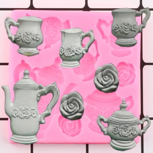 Rose Flower Silicone Mold Teapot Cupcake Topper Fondant Molds Wedding Cake Decorating Tools Candy Clay Chocolate Gumpaste Moulds