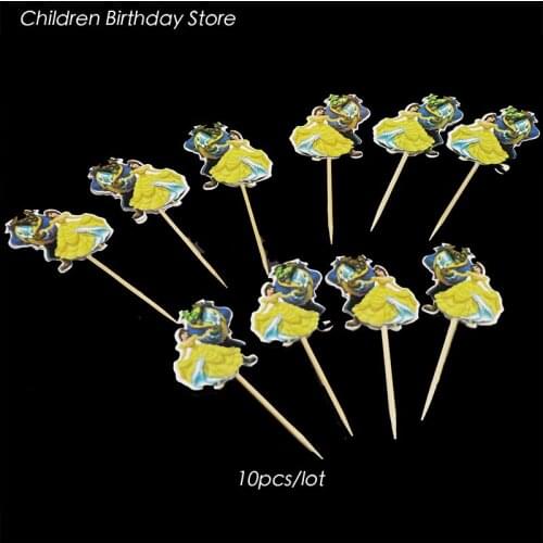 10pcs/lot Beauty and Beast cake topper kids birthday party decorations Beauty and Beast cupcake toppers party supplies