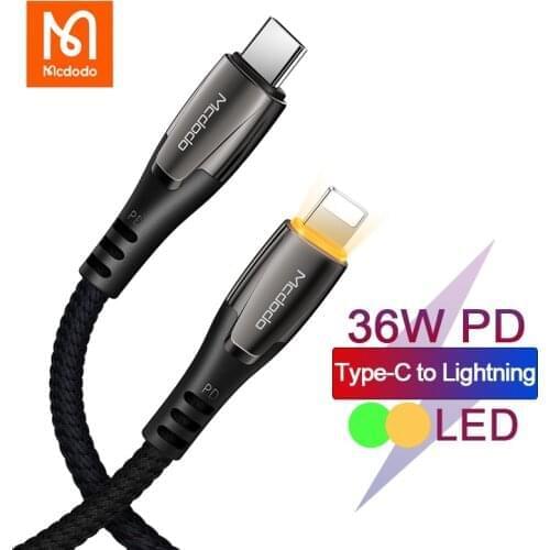 Mcdodo USB Type C to Lightning Cable For iphone 12 Pro Max Xs Macbook iPad Pro 36W PD Fast Charger LED indication USBC Data Cord