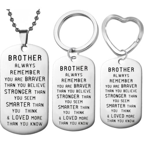 Inspirational Brother Gifts Always Remember You Are Braver Stainless Steel Dog Tag Pendant Chain Necklace Family Friends Jewelry