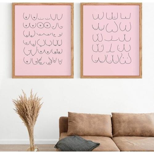 Pink Boobs Line Printable Butt Funny Erotic Poster art And Prints Wall Art Canvas Painting Wall Pictures For Living Room Decor