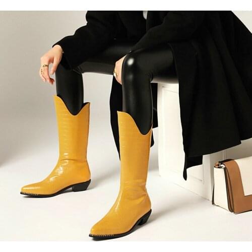 Womens Mid-Tube Boots Thick-Soled Womens Fashion U-Shaped Overshoes Autumn Winter Color Matching Knight Boots