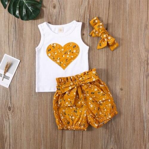 US Newborn Baby Girl Vest Shirt Top Shorts Pants Summer Outfit Clothes Set 3PCS