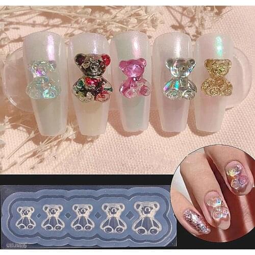 1pcs Silicone Nail Carving Mold 3D Bear Butterfly Mould Stamping Plate Nails Stencils DIY UV Gel Japanese Style Manicure Tools