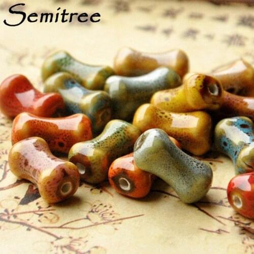 10Pcs/Lot 18*10mm Bone Shape Ceramic Beads Spacer Beads Loose Beads for DIY Jewelry Woven Bracelet Making Handmade Supplies