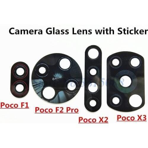 10pcs New Camera Glass Lens Cover with Sticker For Xiaomi Pocophone Poco X2 / Poco F2 Pro F1 / Poco X3 NFC Replacement Parts