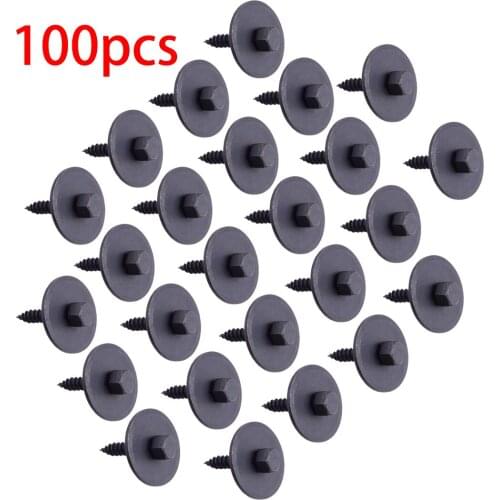 100pcs/Set 25mm Car Black Body Fender Screw Bumper Retainer Clip Bolt Hex Head Universal