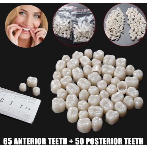 115pcs Resin Dental Crown Materials Temporary Teeth Crown Realistic Oral Care Teeth Whitening Anterior & Molar Teeth