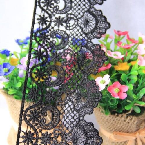3Yard / Lot 10CM Wide Black Soluble Embroidery Lace Fabric Clothes Accessories DIY Craft Materials Lace Flower Trim Wholesale
