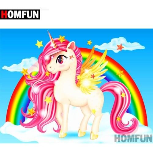 HOMFUN Full Square/Round Drill 5D DIY Diamond Painting "Rainbow horse" 3D Diamond Embroidery Cross Stitch Home Decor A19147
