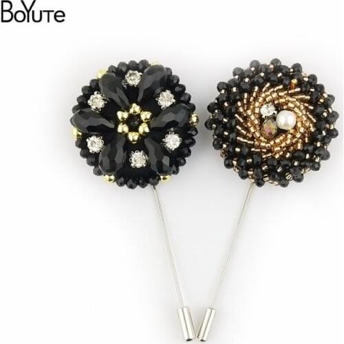 BoYuTe 1 Piece Hand Made 4CM Rhinestone Flower Lapel Pin Mens Clothing Accessories Brooch Pins for Suits