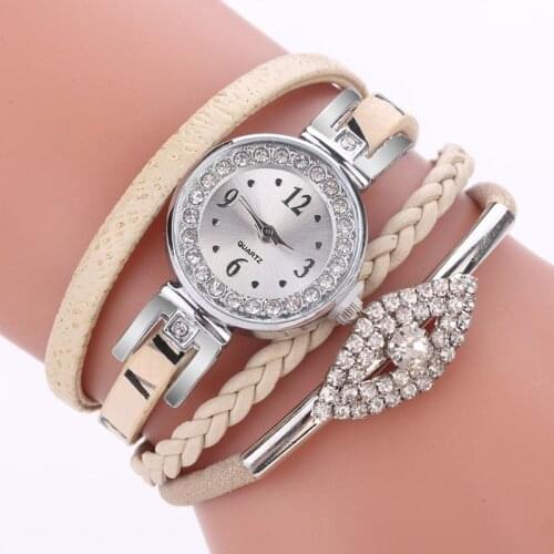 Fashion Rhinestone Bracelet Watch Multi Layer PU Leather Strap Analog Quartz Casual Wristwatch for Women Jewelry Gift