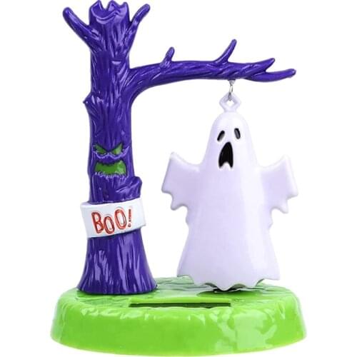 Kids Baby Novelty Toys Mini Solar Dancing Doll Head Shaking Halloween White Ghost Dancer Statue for Children Home Car Decor