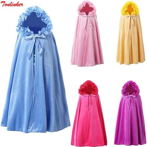 Children velvet hooded cloak costume blue long 80-90cm Cape Big Girl Elsa Dresss Coat Kids Wedding Shawl Cape Kids Jacket Wrap