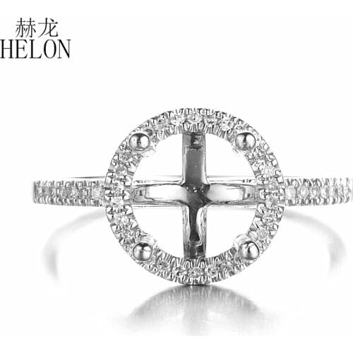 HELON 7.75mm - 8.5mm Round Cut Solid 14K White Gold AU585 Natural Diamond Trendy Fine Jewelry Semi Mount Engagement Wedding Ring