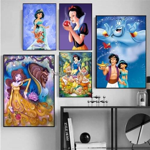 Disney Anime Canvas Painting Snow White Cinderella Princess Poster and Print Cartoon Wall Art Pictures for Girls Room Home Decor
