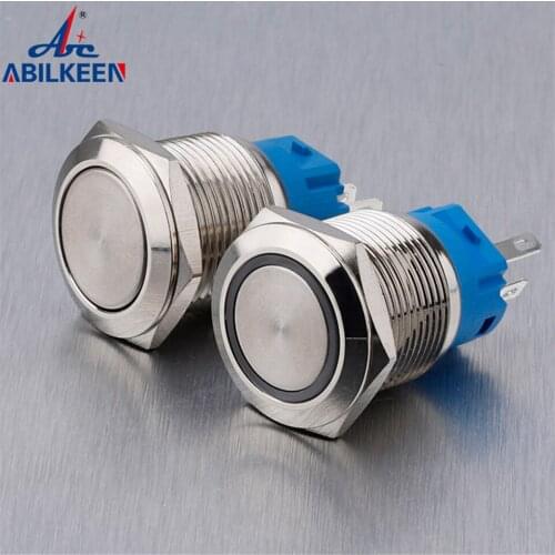 19mm 1NO1NC Ring LED Illumination Momentary/Latching Flat Round Head Waterproof Metal Push Button Switch