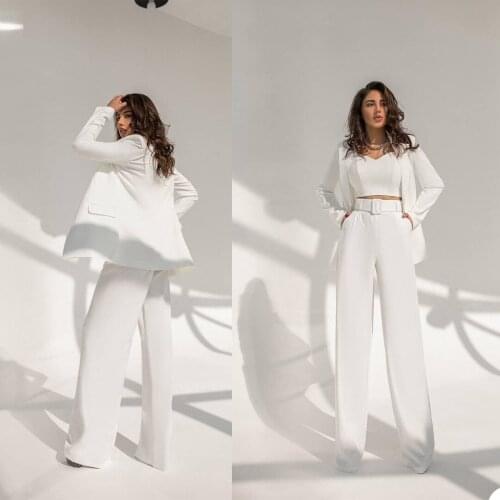 Summer White Mother of the Bride Pants Suit Women Ladies Formal Evening Party Tuxedos Formal Work Wear For Wedding 2 pcs