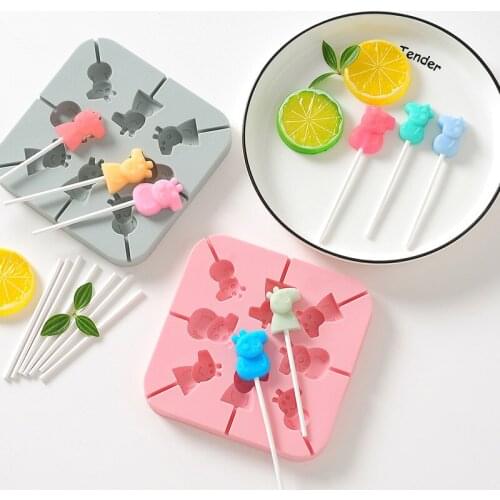 Square Lollipop Silicone Mold DIY Baking Tool Fudge Cake Chocolate Mold Children Candy Mold Cute Cartoon Animal Candy 3D Mold