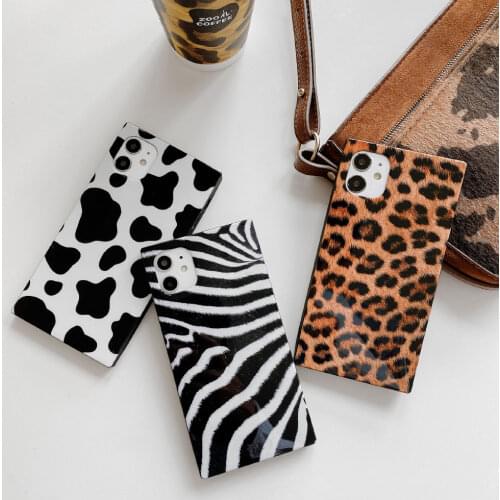 Square Leopard Phone Case For iPhone 12 Pro Max X XR XS Max 7 8 Plus Zebra Soft Silicone Cover Cases For Fundas iphone 11 Coque