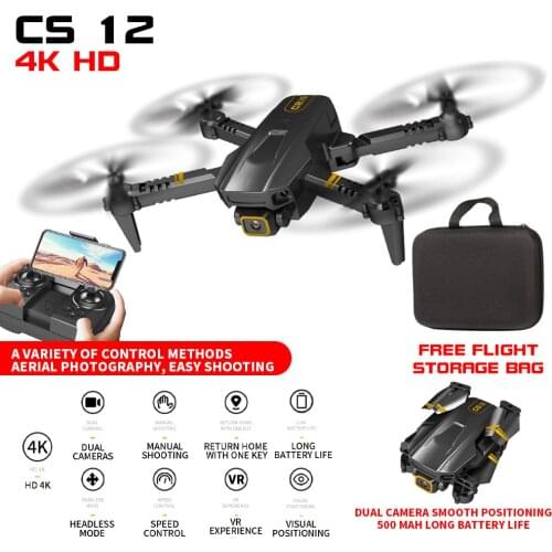 New CS12 Mini Drone 4K HD Dual Camera Wide Angle WiFi FPV Profession Quadcopter Real Time Transmission Folded RC Helicopter Toy