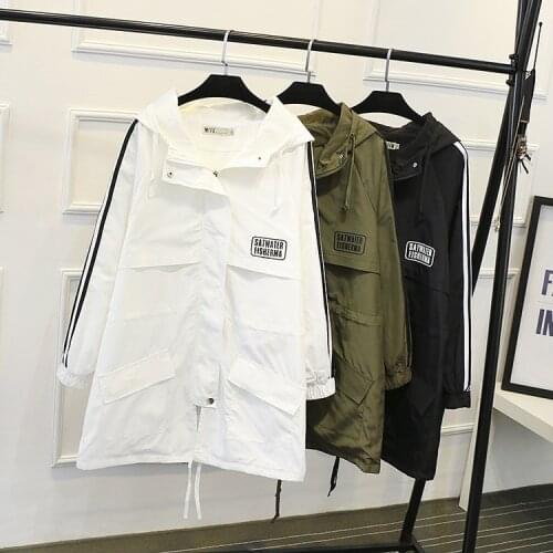 Hooded Safari Style Fashion Trench Coat for Women Striped Streetwear