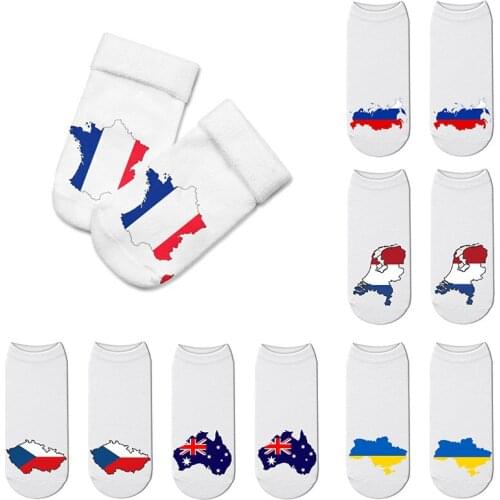 Fashion Womens Socks National 3D Print Flag Socks Cotton Short Happy Slippers Unisex Socks Funny Creative Calcetines de mujer