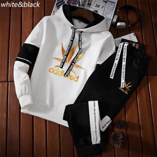 Men Oversized Hoodie Set Mens Hoodies Sweatshirts+Sweatpants 2 Pieces Sets Casual Streetwear Print Pullover Sportswear for Male