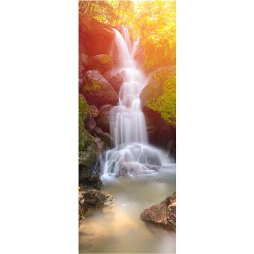 77*200cm 3d door mural Thailand mountain forest waterfall vinyl wall stickers home decoration natural scenery poster wallpaper