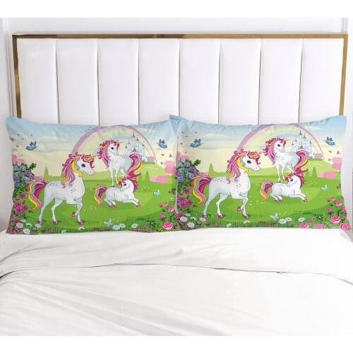 3D Unicorn 2PCS Pillow Cases Cartoon Decoration Throw Pillow Cover Bedding PillowCase For Baby Kids Child Girls Boys 80x80 65x65