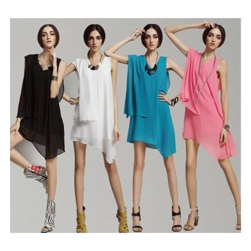 2020 New women plus size S-4XL Irregular chiffon dress,candy color casual dress for women,brief dress,fashion blusas