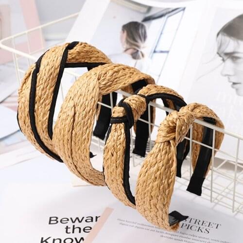 2019 Vintage Bohemian Handmade Braided Straw Rattan Top Knotted Hairbands Headband For Women Hair Accessories Cane Hair bands