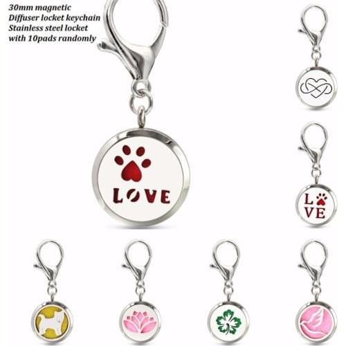 Diffuser locket Key Chain with Lobster clasp Love paws 10 Pads essential oil Locket Perfume Diffuser magnetic Stainless Steel
