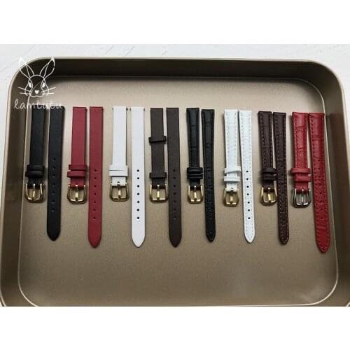 10 mm Leather Strap Black White Red Brown Belt spare watch accessories cowhide womens watch chain