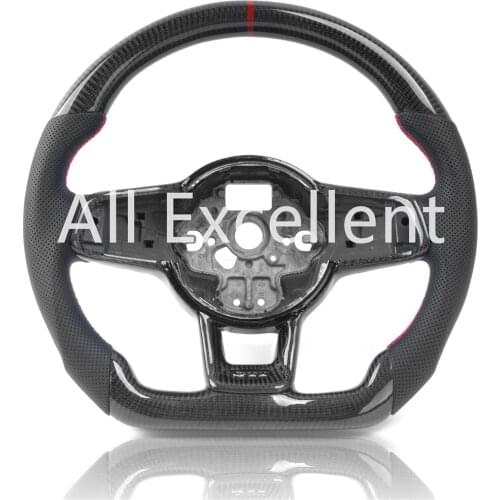 Carbon fiber steering wheel with Alcantarar For golf MK7 GTI R steering wheel replacement Red top mark & stitching Carbon Trim