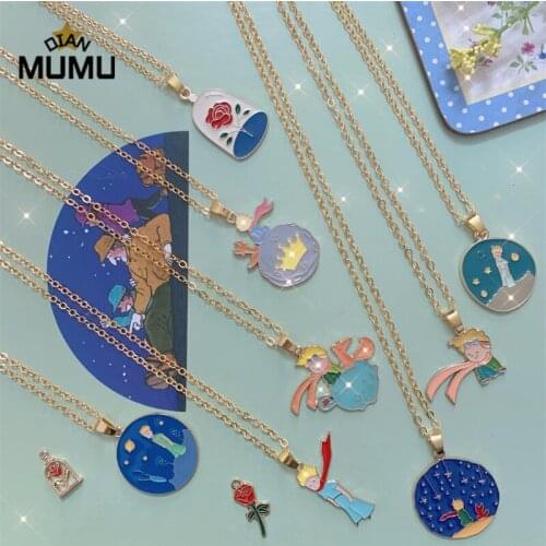 The Little Prince and Rose Earrings Necklace For Women Stainless Steel Earring Necklace Jewelry Sets Art Stud Earrings Gifts