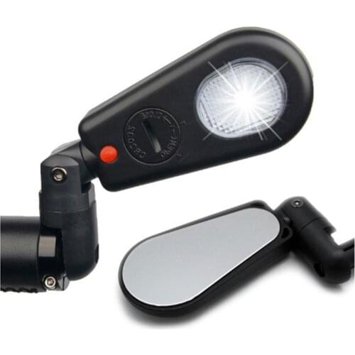 Road MTB Bike Mirror With Light Flexible Bicycle Handlebar Rearview Mirror Cycling Safety Rear View Mirror Bicycle Accessories