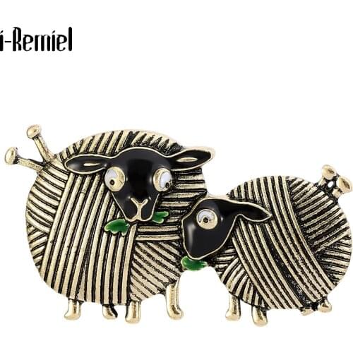 Vintage Ball Double Sheep Brooches Pin Jewelry Enamel Animal Banquet Party Brooch Gifts Hats Scarf Buckle Women men Accessories