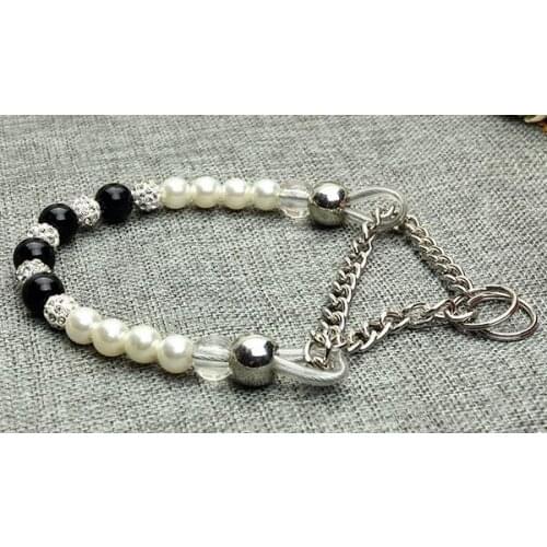 High grade pet dog cat black white pearl diamond ball collar products puppy fashion necklace grooming doggy collars 1pcs S M L