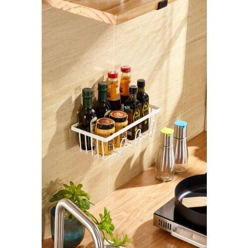 Iron kitchen rack wall mounted non punching condiment storage rack