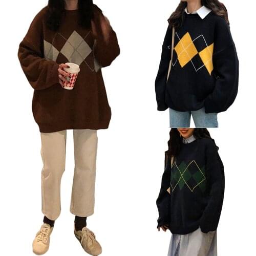 2021 Women Oversized Long Sleeve Crew Neck Pullovers Jumper Thick Warm Knit Top Student Girl Winter Casual Outfit