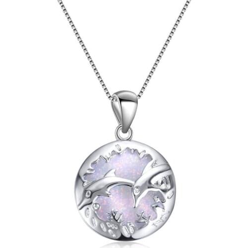 Romantic Blue Love Double Dolphin Imitation Fire Opal Pendant Necklace For Women Accessories Female Chain Valentines Day Gift