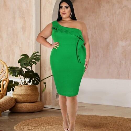 Green Bodycon Dress Sexy One Shoulder Irregular Sheath Night Club Party Dresses Women Evening Elegant Sleeveless Backless Dress
