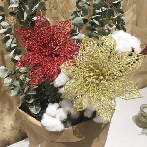 10Pcs 6 '' (15 cm) glitter Hollow Artificial Flower for New Year Christmas Decor Kids Birthday Party Decoration for Home 6Z