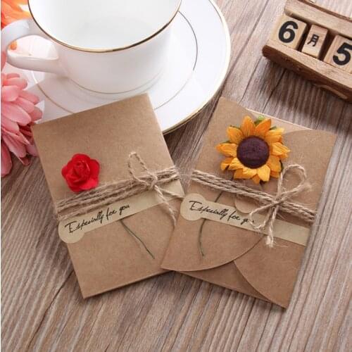 5pcs Christmas Gift Retro Literary Small Fresh Kraft Paper Manual Card Creative diy Dried Flower Greeting Card
